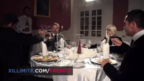 Libertine dinner ends with hot blonde getting double-pounded