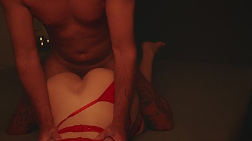 Full version - Big Ass Babe in Red Dessous Gets Throatfucked & Pounded Doggy