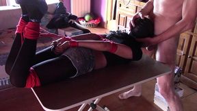 17 minutes of hogtied extreme blowjob and deepthroat with massive oral creampie