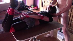 17 minutes of hogtied extreme blowjob and deepthroat with massive oral creampie