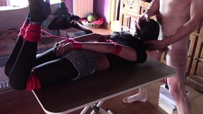 17 minutes of hogtied extreme blowjob and deepthroat with massive oral creampie