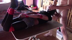 17 minutes of hogtied extreme blowjob and deepthroat with massive oral creampie