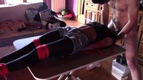 17 minutes of hogtied extreme blowjob and deepthroat with massive oral creampie