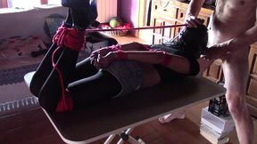 17 minutes of hogtied extreme blowjob and deepthroat with massive oral creampie