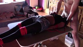 17 minutes of hogtied extreme blowjob and deepthroat with massive oral creampie