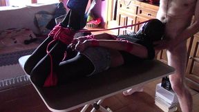 17 minutes of hogtied extreme blowjob and deepthroat with massive oral creampie