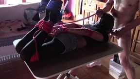 17 minutes of hogtied extreme blowjob and deepthroat with massive oral creampie