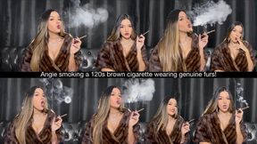 Angie smoking a 120s brown cigarette wearing genuine furs!