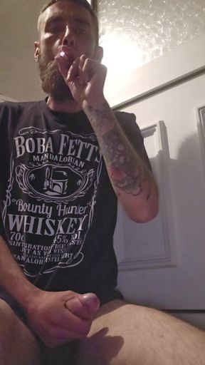 Big dick wanking with smoking fetish cum shot