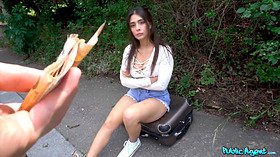 Tru Kait gets paid for some street fun with public agent in POV