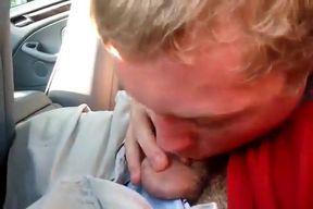 Sucking my buddy's big cock in the car 2