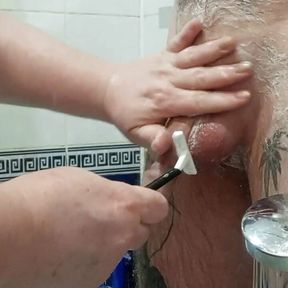 bitch jerks off my dick in the bathroom until I cum