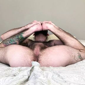 Bearded Hunk Cums On Feet And Licks It Off