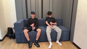 Two guys jerking off together and CUM