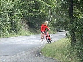 Blond fuck in the woods near the road
