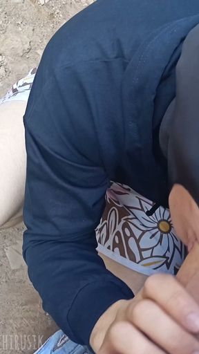 Behind the garage in public sucking a big dick to cum in your mouth!   Clip 1
