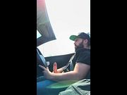 Car masturbation, big CUM