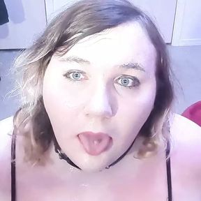 Transgirl training to deepthroat. Lots of spit!