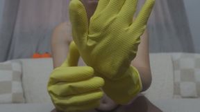 My Indian stepsister masturbates in yellow dishwashing gloves because she has a glove fetish and talks about wearing gloves her whole life and that fetish will be (JOI TALK)