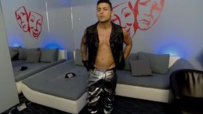 Sexy Dancing in Shiny Silver Pants and Leather Vest