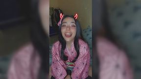 Sexy babe cosplays Nezuko in Ahegao on webcam - Demon Slayer: Kimetsu no Yaiba