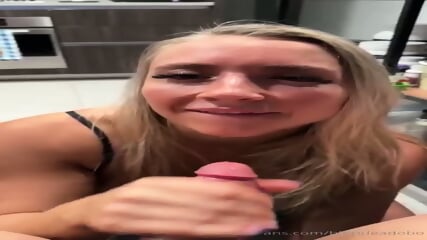 Busty blonde hottie sucking me off after first date