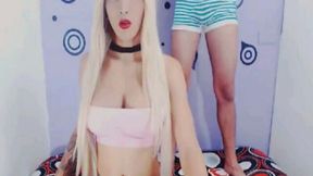 Amazing Blonde Tranny Do a Massive Handjob