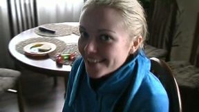 Fuckable Russian blond babe mastrubates in front of her boyfriend's eyes