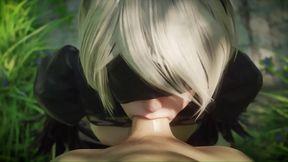 2B from Nier Sucks Cock Outdoors in 3D Hentai POV Cartoon Action