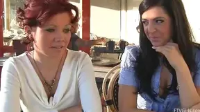 Lesbian Babes Share Lunch and Steamy Kiss Outside Cafe Afternoon Delight