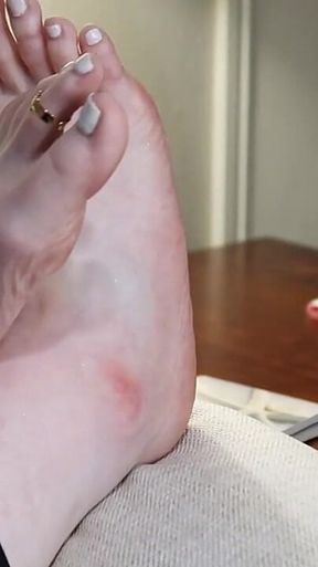 Long Toes, White Polish, Toe Ring