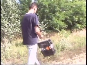 Bottom boy gets on his knees and deep throats a hard cock then fucks