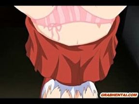 Busty hentai coed sucking monster cock