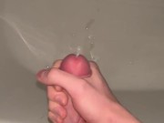 Quick jerking off my huge dick to fill the bath of my sperm pt.2 (with cumshot)