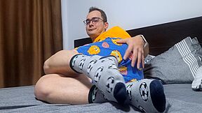 Horny College Boy Jerking Off In Bed While Waiting For Stepdaddy