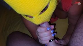 milf makes a blowjob in a mask.oral creampie