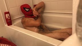 Perspiring Spider-boy Washes N Bath Disregard