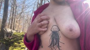 Ftm Topless Hiking: Breastplay in a Mossy Forest