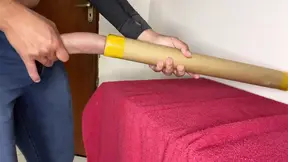 Massaging My Dick at Work with My Boss's Cardboard Tube