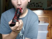 Trans Teen Pounds Hole With Huge Dildo Then Sucks It Off