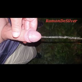 Master Ramon pisses horny in the forest at night, horny