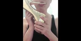 Smoking and licking sucking my high heels play with shoe