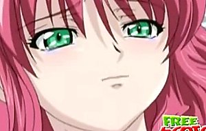 Green-eyed hentai nurse gets big jugs sucked and pussy