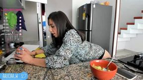 Alicia Prepares Breakfast While She Undresses in the Kitchen for You