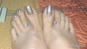 Flaunting My Beautiful Indian Feet & Toes In Metallic Shiny Bronzey Brown Nail Color With JOI