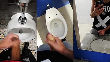 Jerking Off My Big Uncut Cock In Different Public Bathrooms Until I Cum