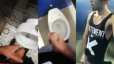 Jerking Off My Big Uncut Cock In Different Public Bathrooms Until I Cum