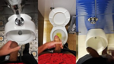 Jerking Off My Big Uncut Cock In Different Public Bathrooms Until I Cum