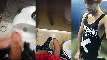 Jerking Off My Big Uncut Cock In Different Public Bathrooms Until I Cum