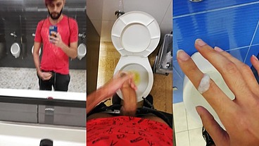 Jerking Off My Big Uncut Cock In Different Public Bathrooms Until I Cum